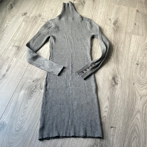 Pink rose, long sleeve, ribbed turtleneck, dress with lots of stretch. - Picture 3 of 7